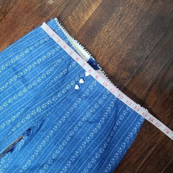 Vintage 60s 70s Blue White Boho Bell Bottom Hippie Retro Pants - Picture 8 of 14